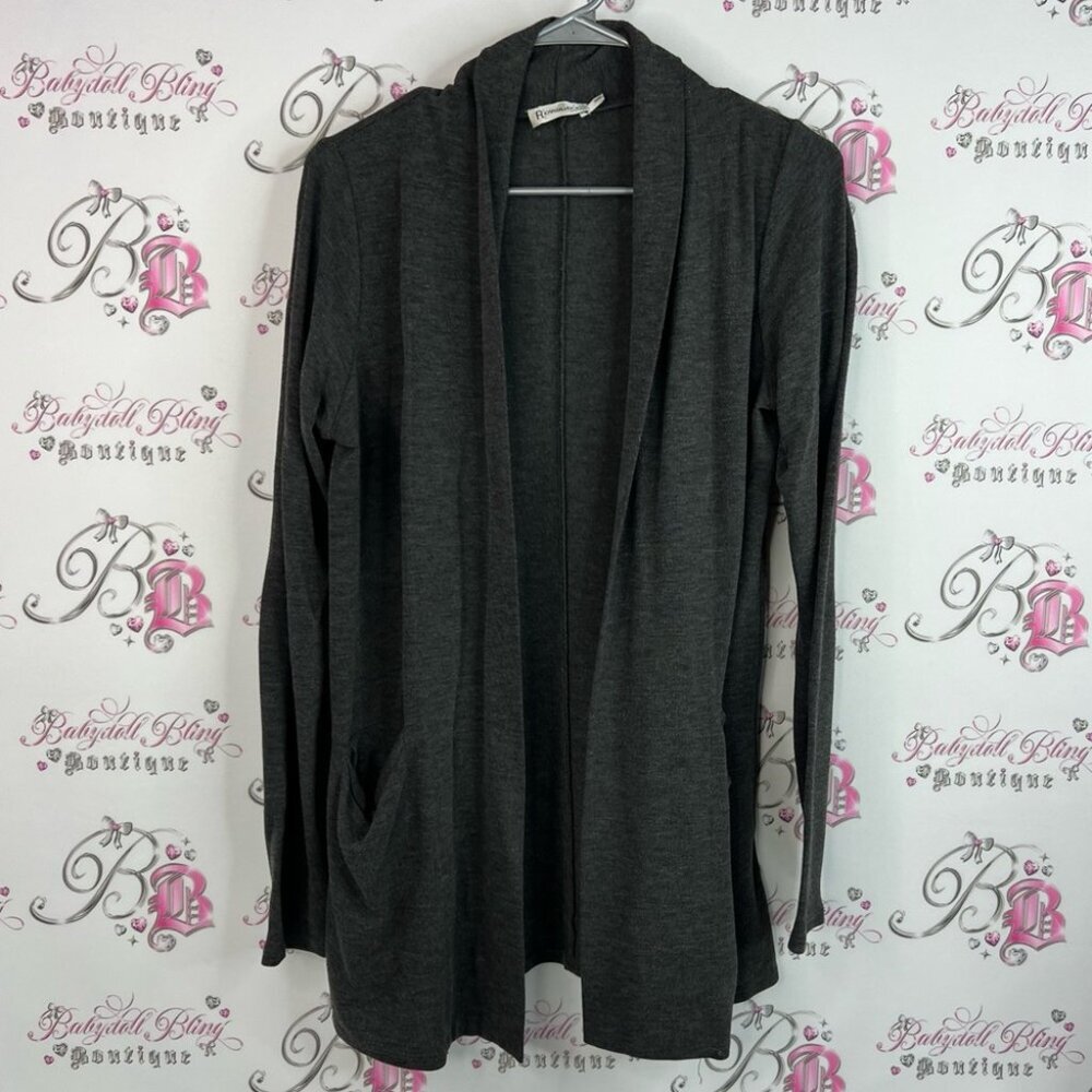 Revolution Rickis cardigan open waterfall flowy Charcoal Open Front Cardigan